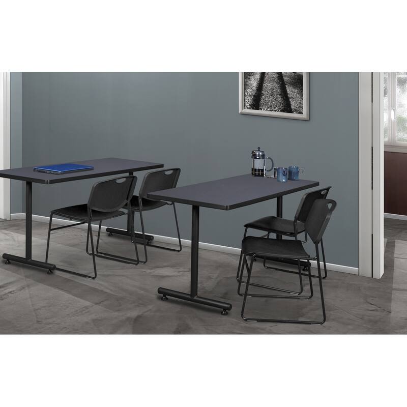 48" x 30" Training Table- Grey and 2 Stack Chairs- Black - 48 x 30 inches