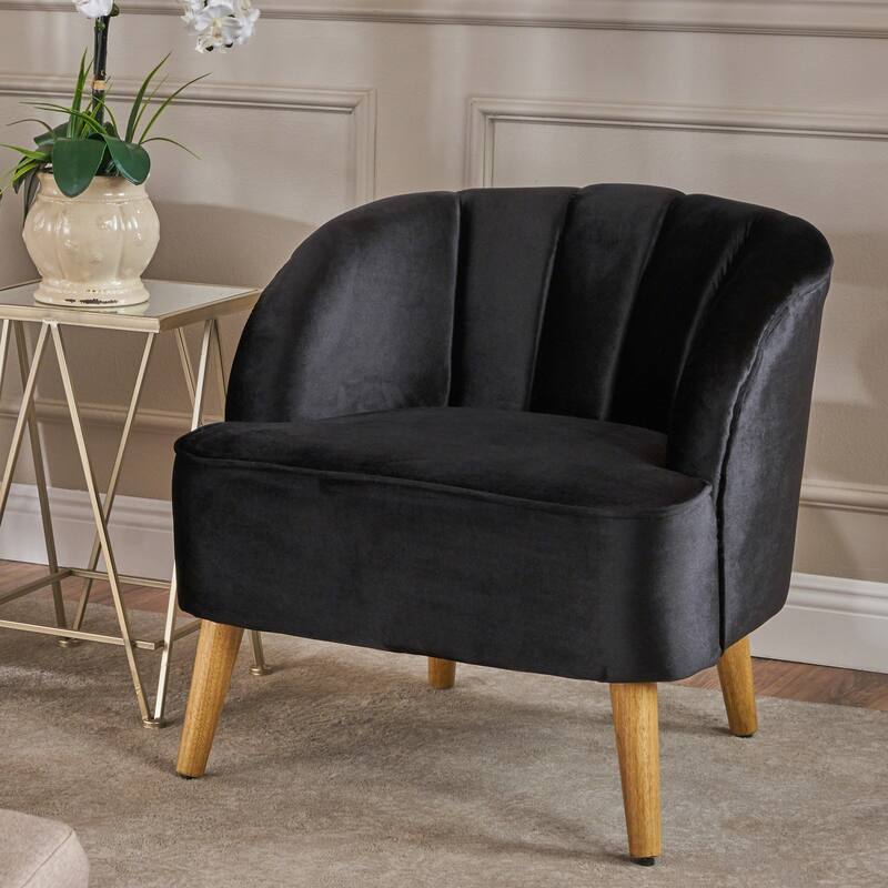 Black Club Chair Comfortable Seat Curved Backrest Vanity Chair - Black