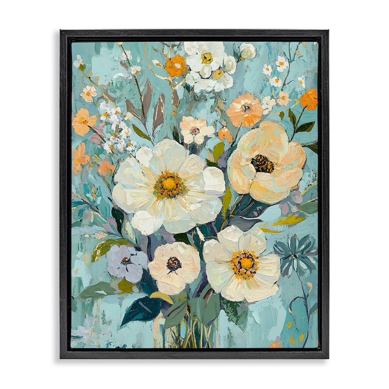 Stupell Mixed Cream Flowers Arrangement Framed Floater Canvas Wall Art Design By Franklyn Gregory - 17 x 21 - Black