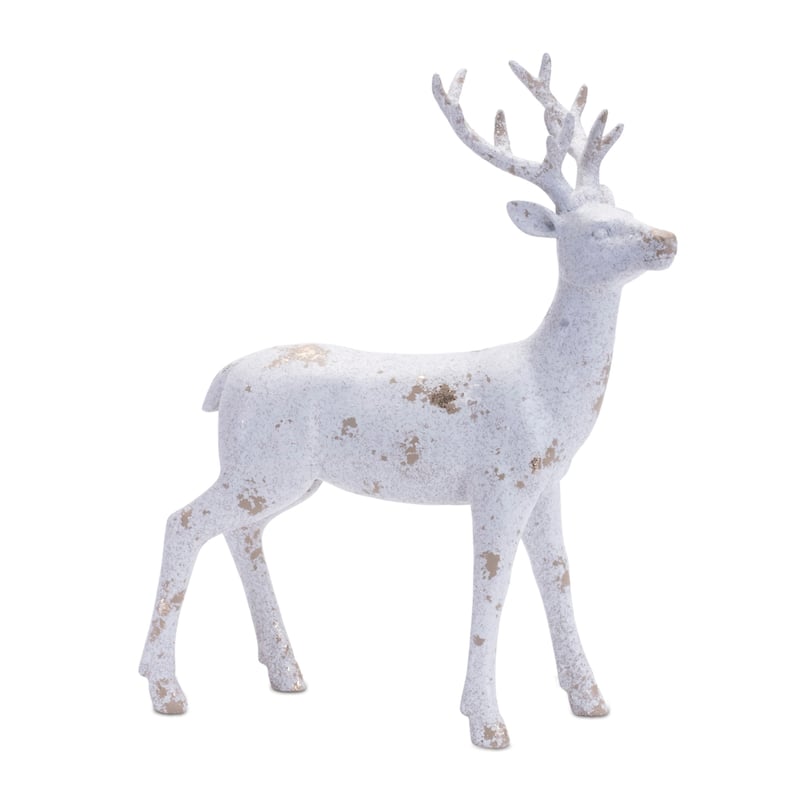 Deer Christmas Tabletop Figurines - 12.5" - White and Gold - Set of 2