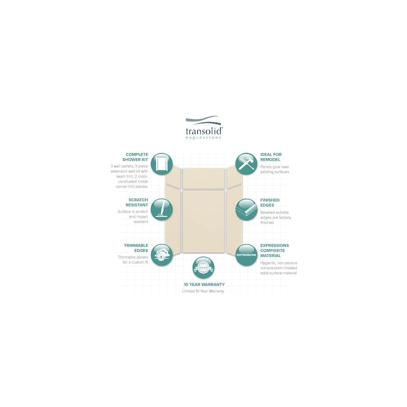 Transolid Expressions 48-in X 48-in X 96-in Glue to Wall Shower Walls - 48" x 48" x 96" - 48" x 48" x 96"