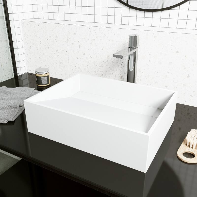 Vigo Starr 17-1/8" Rectangular Matte Stone Vessel Bathroom Sink