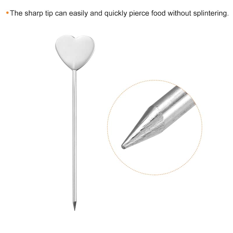4.8" Metal Cocktail Toothpicks Heart Shape Drink Picks Cocktail Skewer - Silver