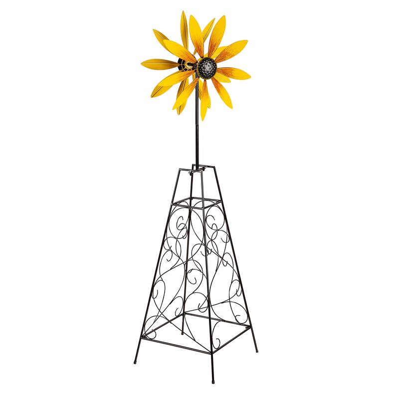 56 in. Yellow Flower Trellis Metal Wind Spinner