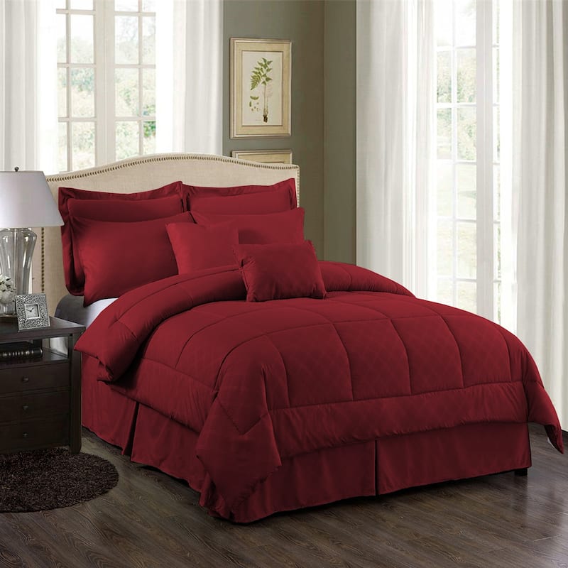 10-piece Solid Color Microfiber Comforter and Sheets Set - Burgundy - Queen - 10 Pieces or More
