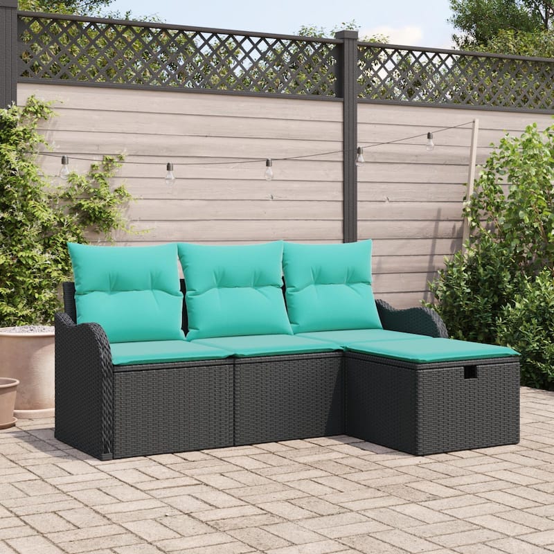 vidaXL 4 Piece Garden Sofa Set with Cushions - 69.3×46.1×27.2 - Black