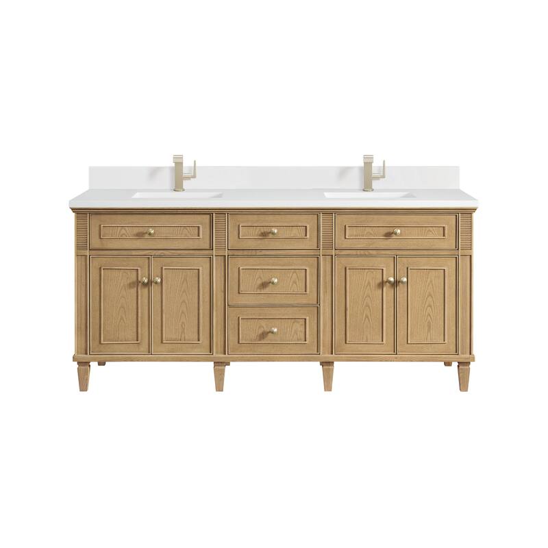 James Martin Vanities Lorelai 72" Double Vanity, Light Natural Oak - White Zeus - Single Hole
