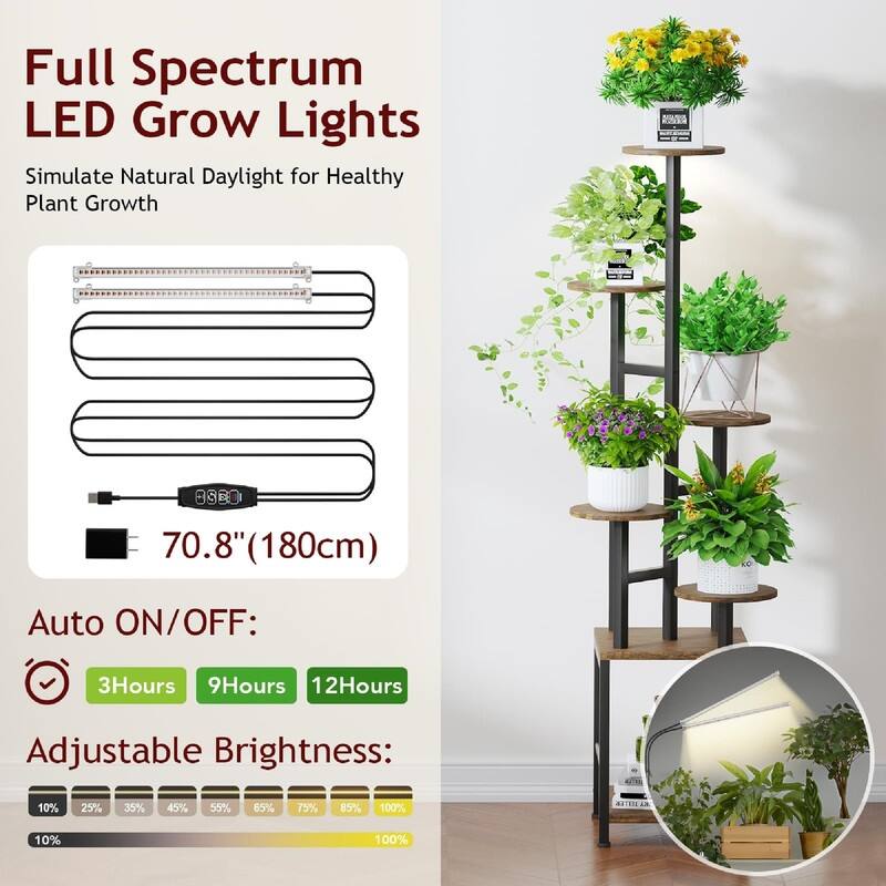 Plant Stand Indoor with Grow Light - 11 x 11 x 50 inches