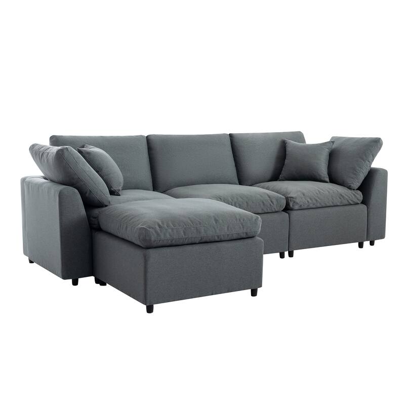 Modular Design Sectional Sofa with Reversible Chaise and Feather-Filled Seats