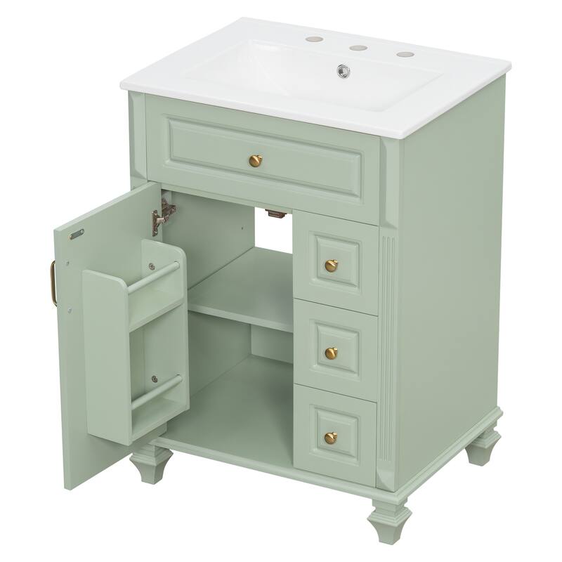 Bathroom Vanity with Ceramic Sink Top, Bathroom Cabinet Base and Ceramic Basin Set