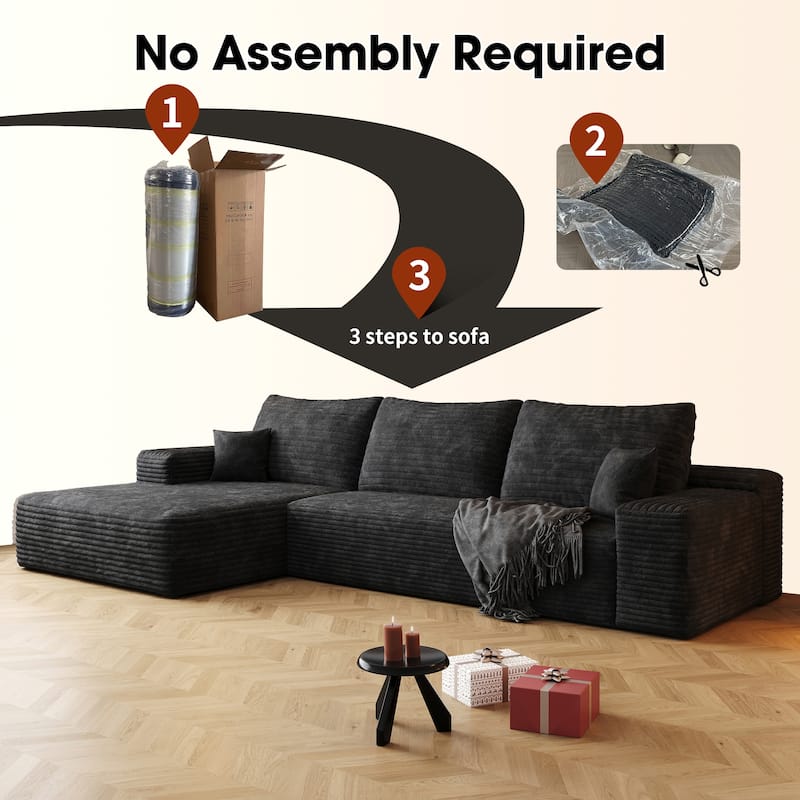107" Cloud Chaise Sectional Sofa, Ergonomic Seat Tool-Free Assembly