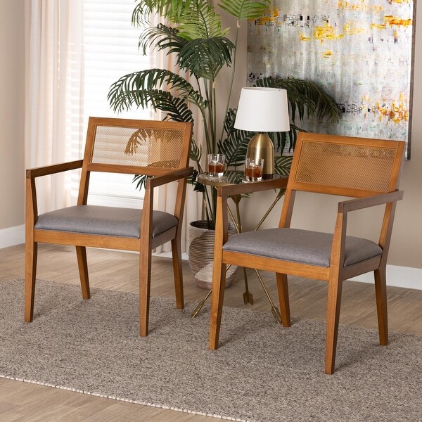 Emilia Modern Japandi Fabric and Wood 2-Piece Arm Chair Set with