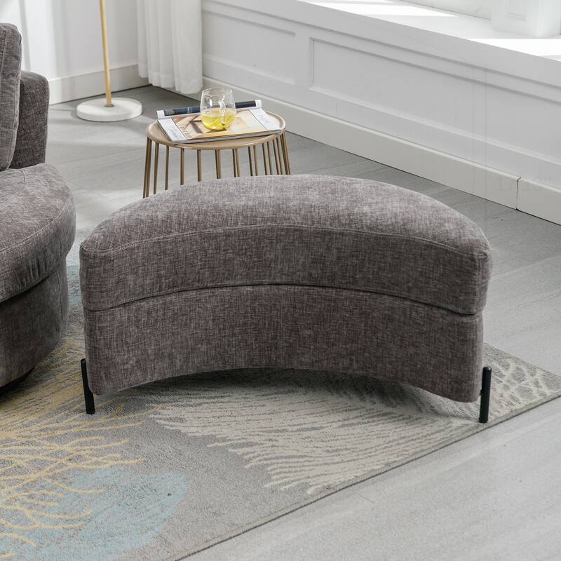 32.7" W Upholstered Half Crescent Moon Storage Ottoman