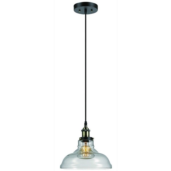 Globe 65587 Single Light Island Pendant w/ Glass Shade, Antique Brass & Bronze