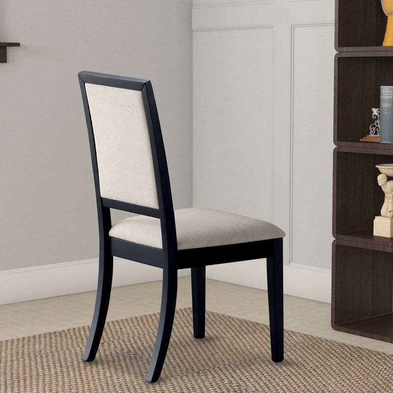 Wooden Dining Side Chair With Cream Upholstered seat And Back, Black, Set of 2 - 39 H x 20 W x 22.25 L Inches