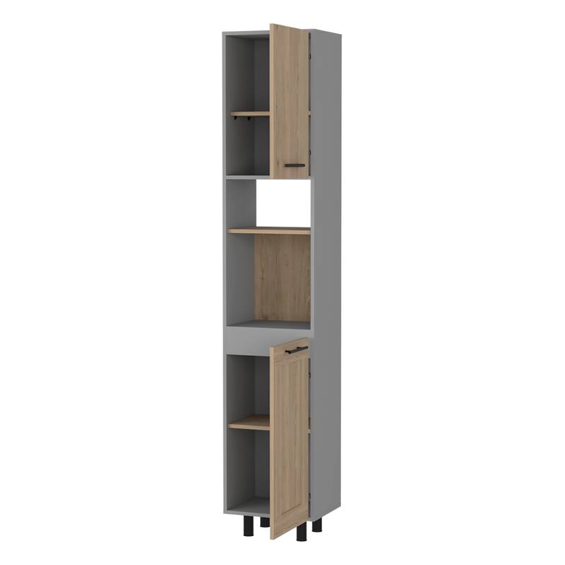 Devoux 2-Door 2-Shelf Kitchen Pantry Light Pine and Gray - Brown