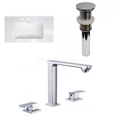 American Imaginations 36.75-in. W 3H8-in. Ceramic Top Set In White Color - Drain Incl.