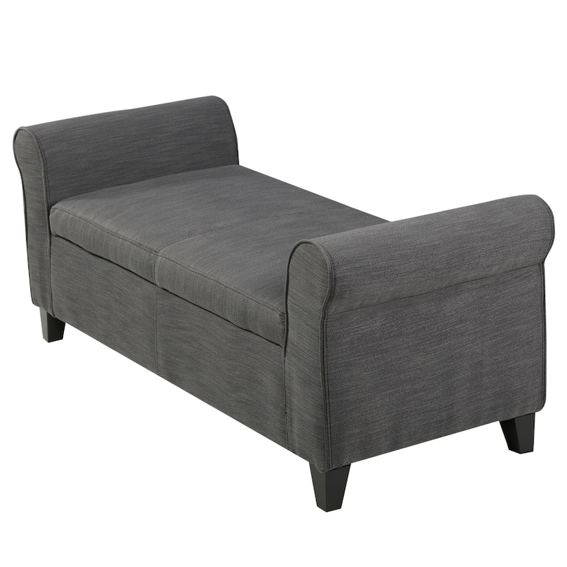 50" W Storage Bench, Fabric Upholstered End of Bed Bench, Storage Shoe Cabinet Bench with Rolled Arm, Modern Window Bench
