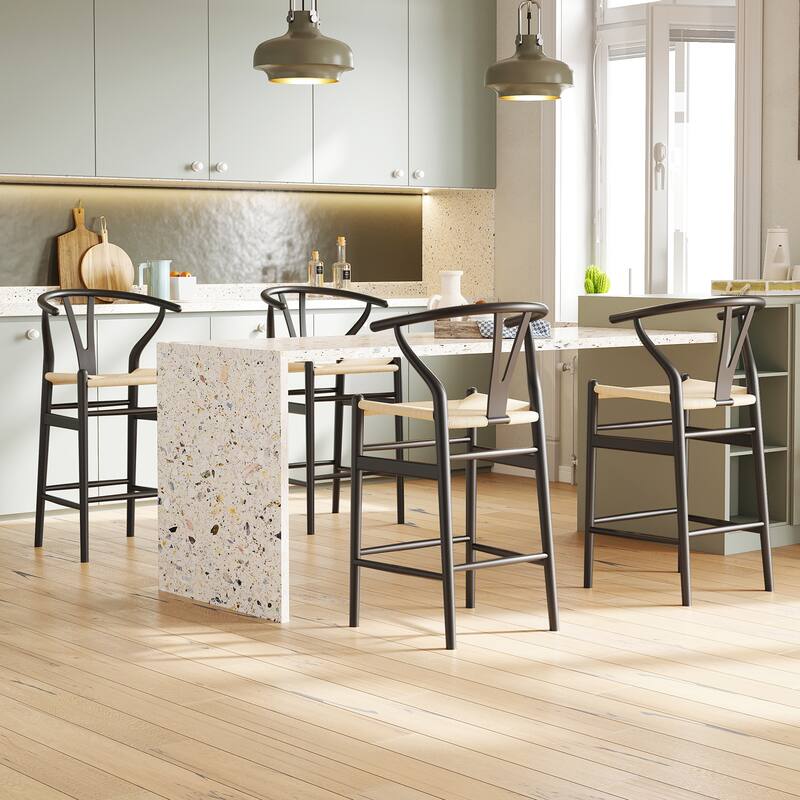 Weave Counter Height Bar Stools, Fully Assembled Rattan Bar Chairs for Kitchen Island,1pc