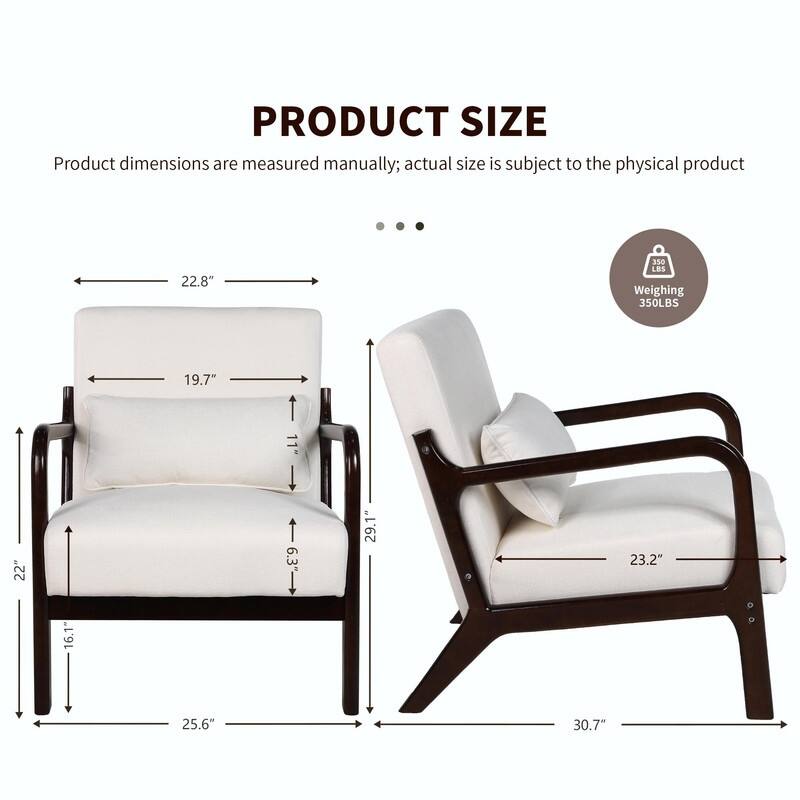 Mid-Century Modern Accent Chair with Solid Wood Frame and Detachable Lumbar Pillow for Living Room or Bedroom