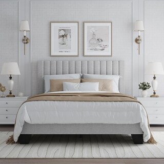 Full Size Bed Frame with Adjustable Tufted Headboard, Linen Upholstered ...
