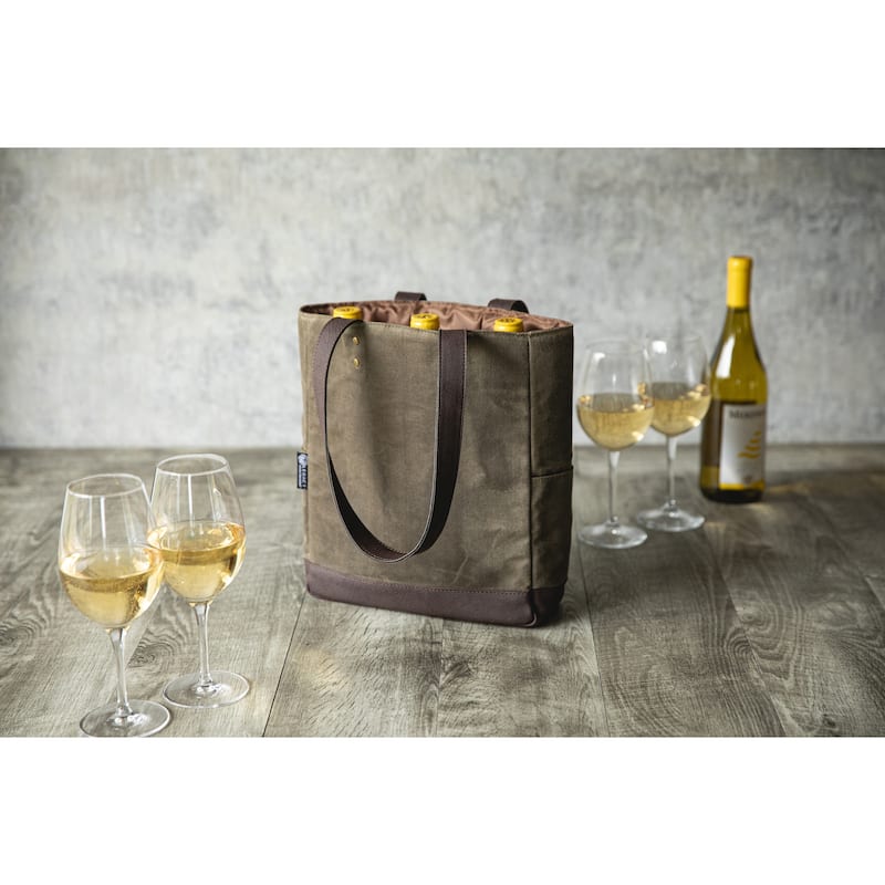 3 Bottle Insulated Wine Cooler Bag - Khaki Waxed Canvas - N/A