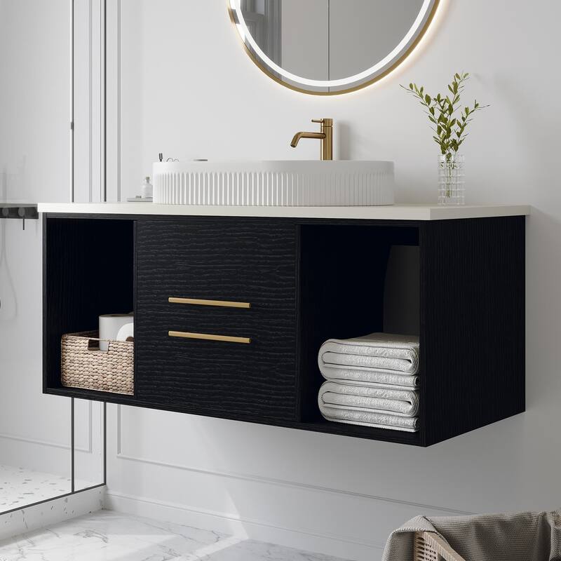 Wall-Mounted Bathroom Storage Vanity Cabinet with Oval Sink, Drawers