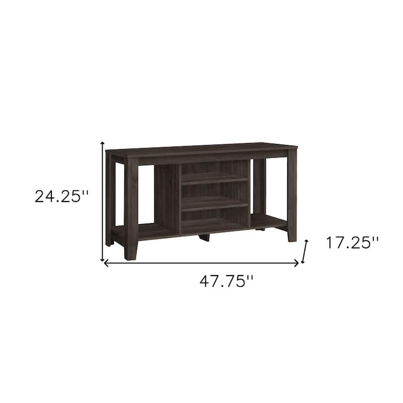 48-Inch Brown TV Stand for Living Room with Open Shelving and Rubber Wood Legs for Storage - 24.25"H x 47.75"W x 17.25"D