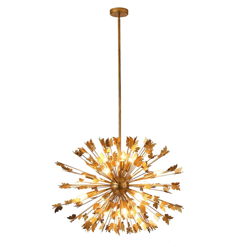 35" 14-Light Antique Gold Butterfly Sputnik Sphere Chandelier for Bedroom, Living Room - 34.65 " D x 34.65 " W x 23.62" H