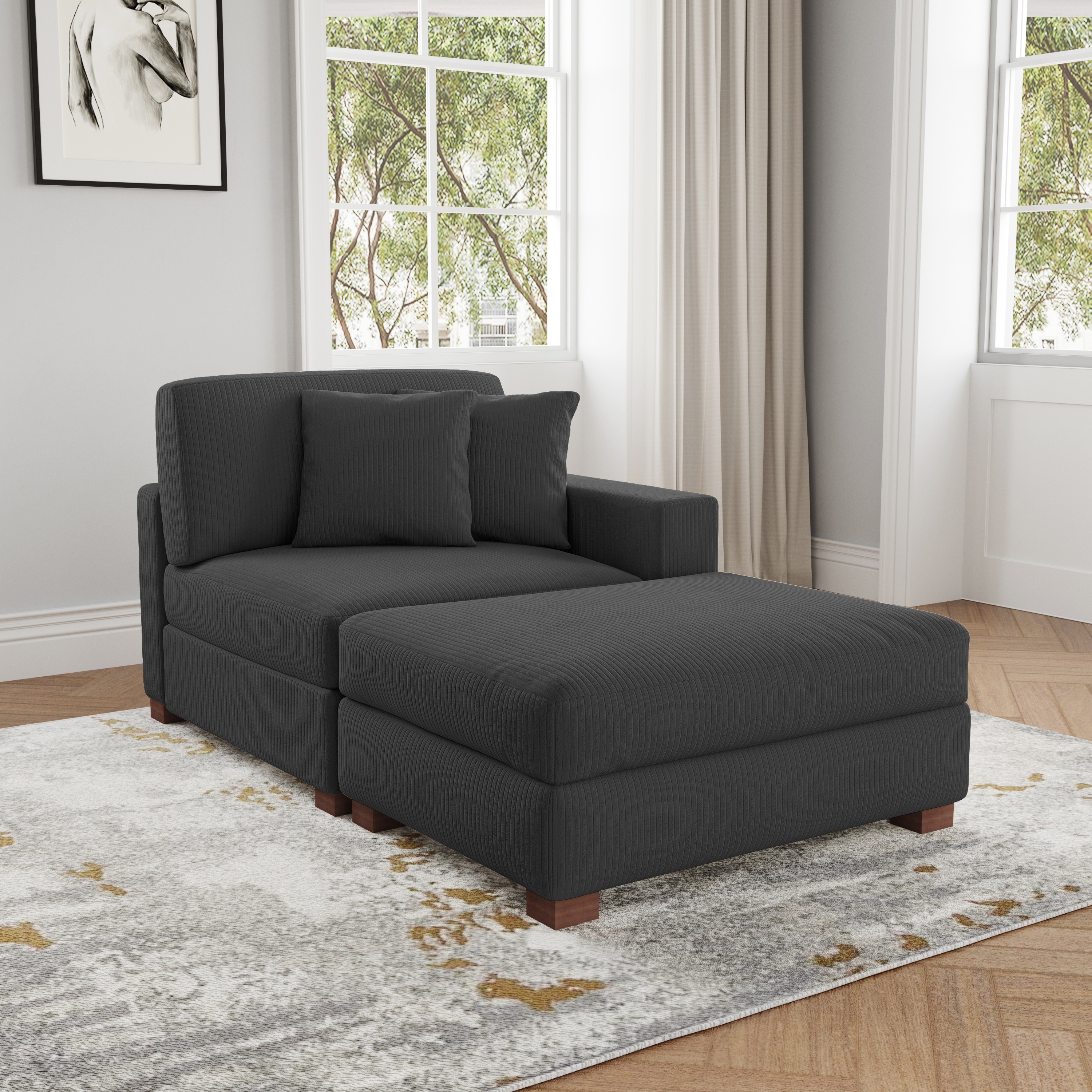 Corduroy Sleeper Lounge Chaise with Pillows