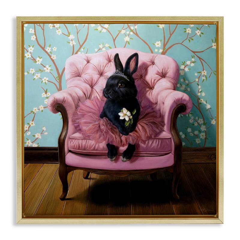 Stupell Girlie Rabbit in Tutu Framed Floater Canvas Wall Art Design By Lucia Heffernan - 25 x 25 - Gold