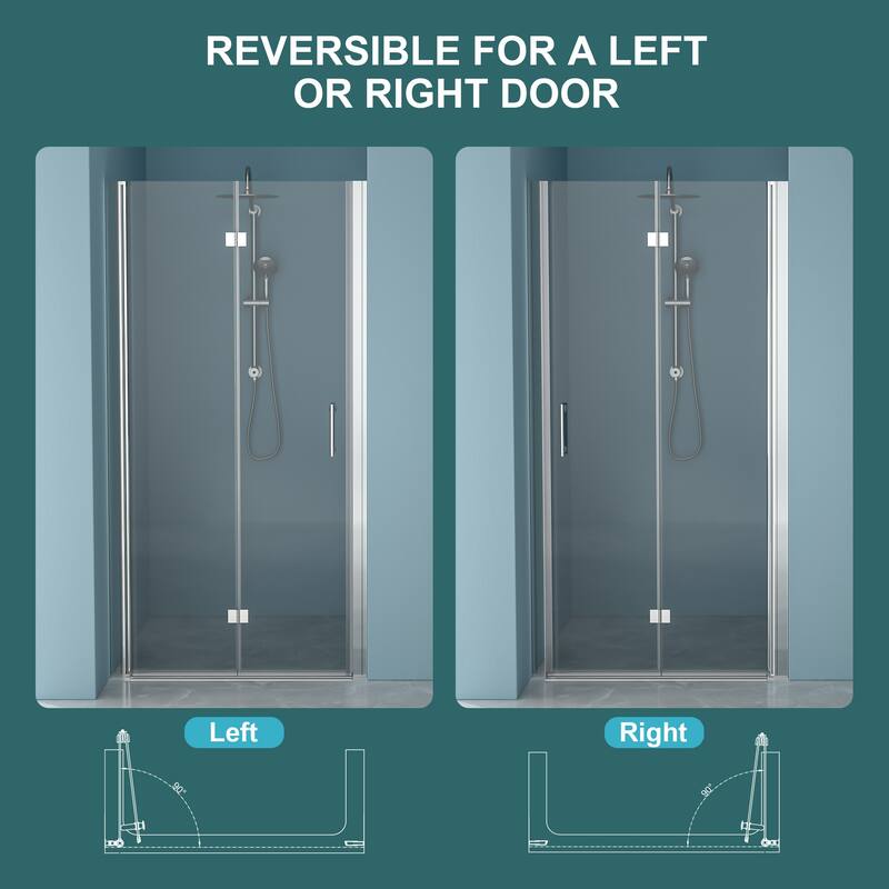 Bi-Fold Frameless Shower Door with Tempered Glass