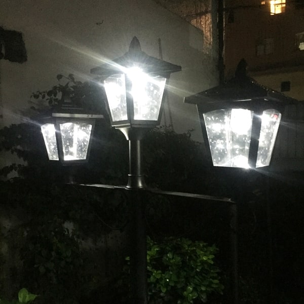Kanstar Upgrade 72 Triple Head Street Vintage Outdoor Garden Solar Lamp Post Light Lawn Black Overstock
