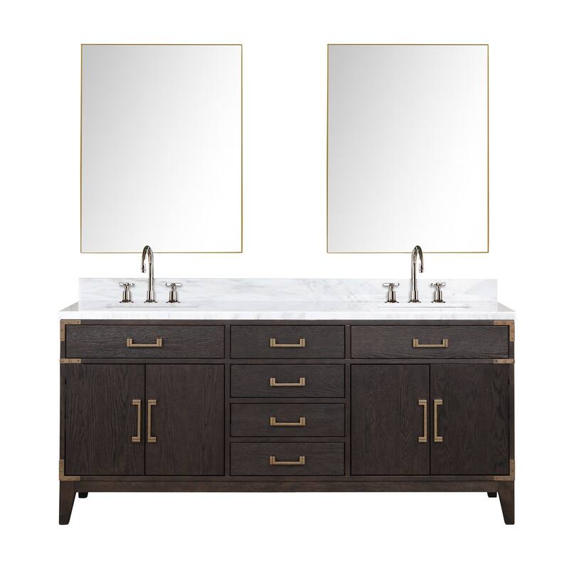Lexora Laurel Bath Vanity, Carrara Marble Top, Faucet Set, and Mirror