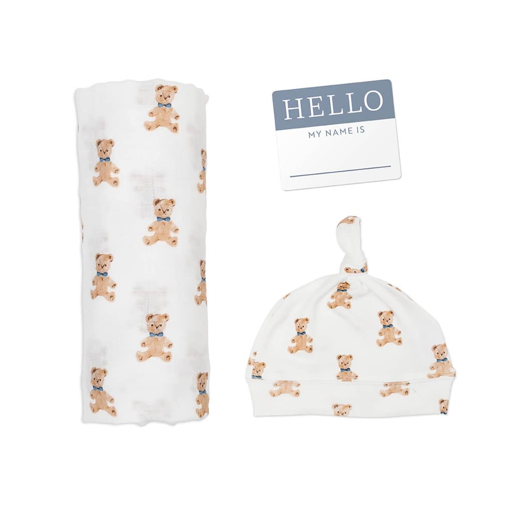 lulujo Hello World Hat & Swaddle Set
