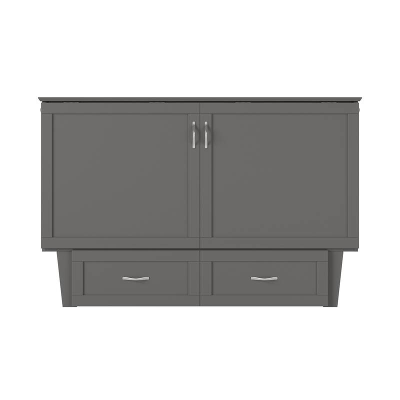 Murphy Bed Chest Grey Memory Foam Queen Bed Space Saving Furniture Charging Station
