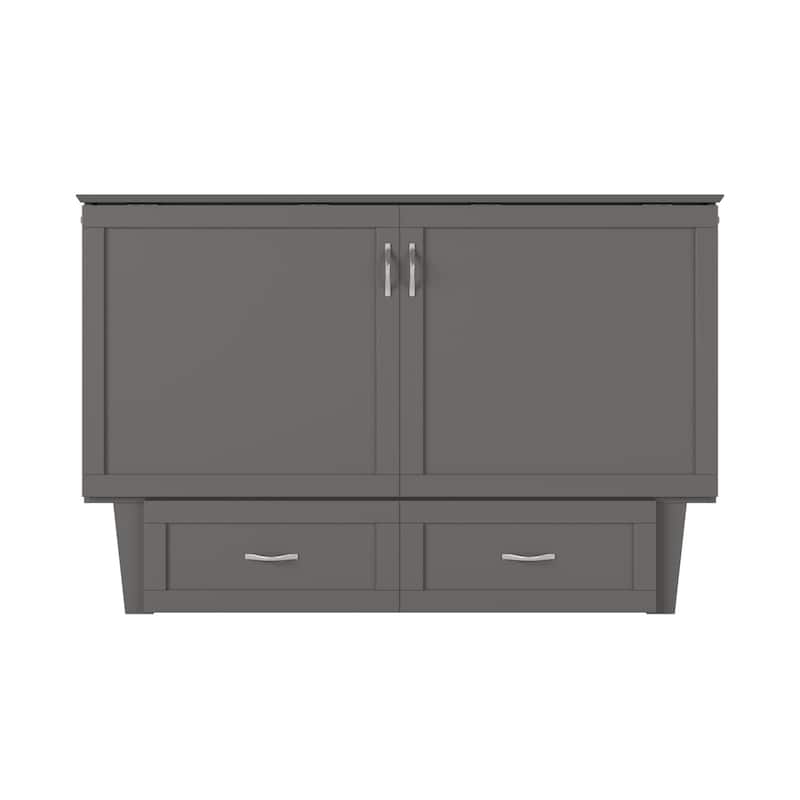 Queen Murphy Bed Chest Solid Wood - Grey Storage Bed with Mattress & USB Ports - Space Saving Furniture