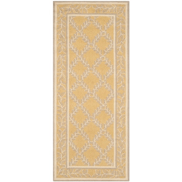 slide 2 of 4, SAFAVIEH Handmade Chelsea Kimber Trellis French Country Wool Rug 2'6" x 10' Runner - Yellow/Grey - Runner