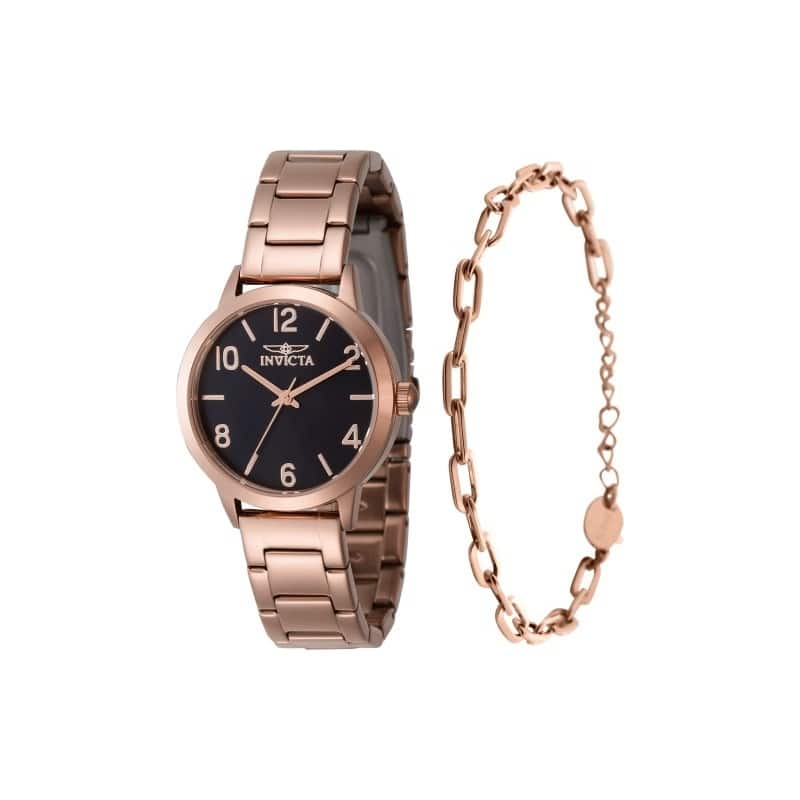Invicta Women's 47272 Wildflower Quartz 3 Hand Black Dial Watch - Rose Gold