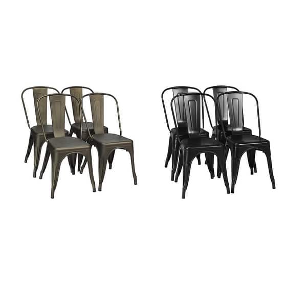 slide 2 of 23, Set of 4 Dining Side Chair Stackable Bistro Cafe Metal Stool GunBlack - See details