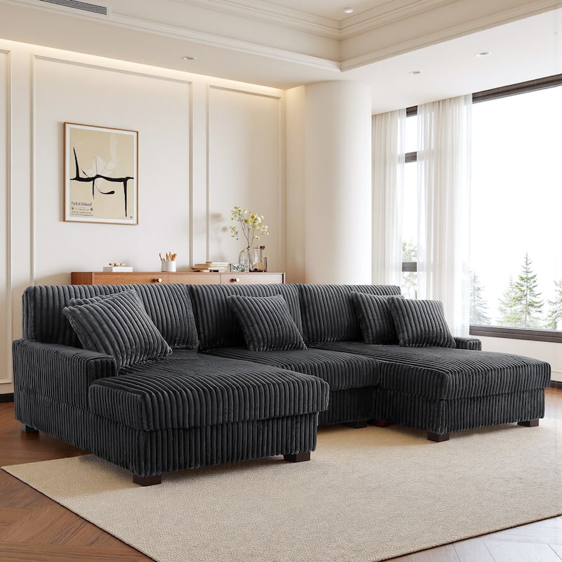 118.4"W Plush Modular Sectional Sofa with Pillows - Grey - Symmetrical