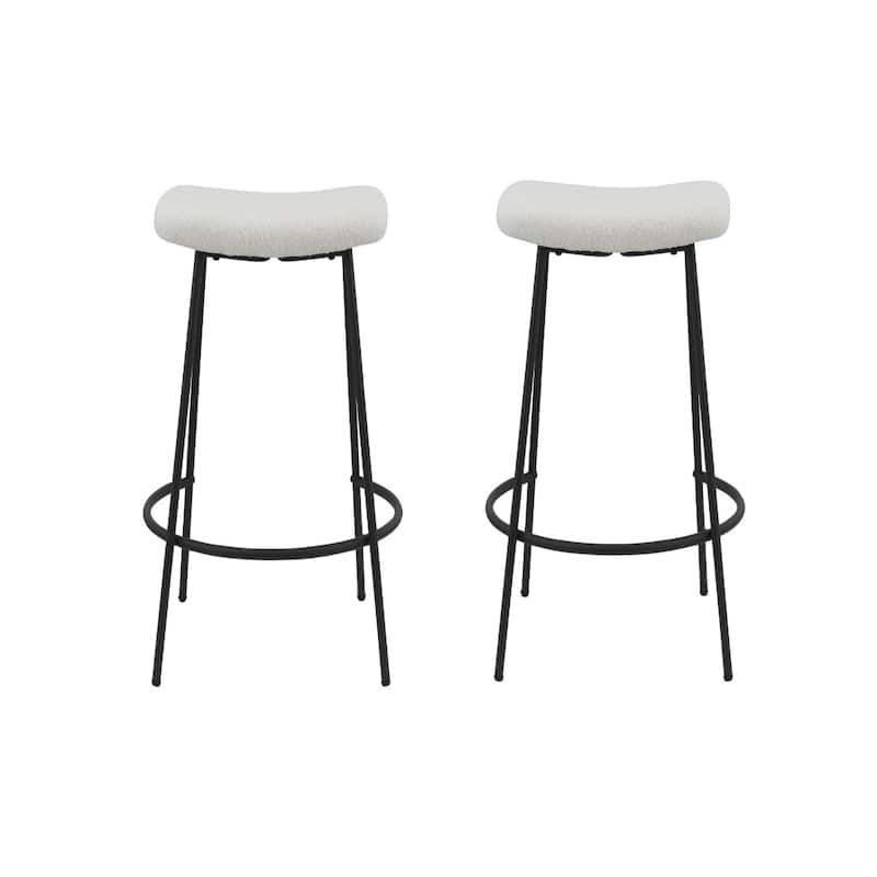 Fabric Backless Counter Height Bar Stools with Black Metal Frame Set of 2 - 19.19” x 19.5” x 25.5” (D x W x H) - White-Black