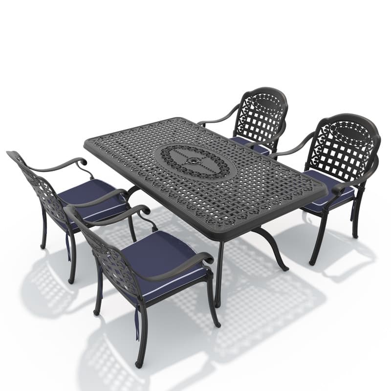 5-Piece Cast Aluminum Outdoor Dining Set with Seat Cushions