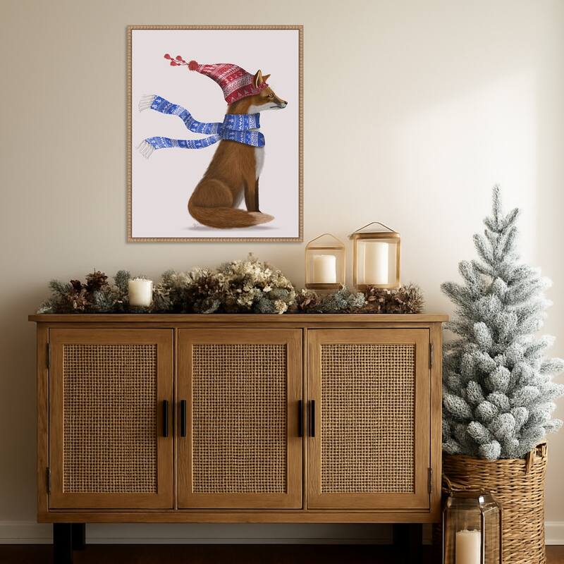 Windswept Fox by Fab Funky (23 x 28 in.), Framed Canvas Wall Art Print - Sylvie Beaded Rustic Natural