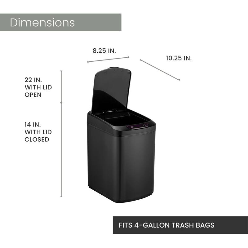 Hanover 9-Liter / 2.3-Gallon Trash Can with Sensor Lid in Black