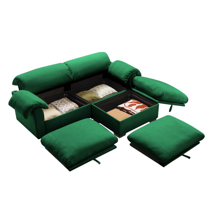 Velvet Fabric Modular Cloud Couch with Storage Seat,Free Combination