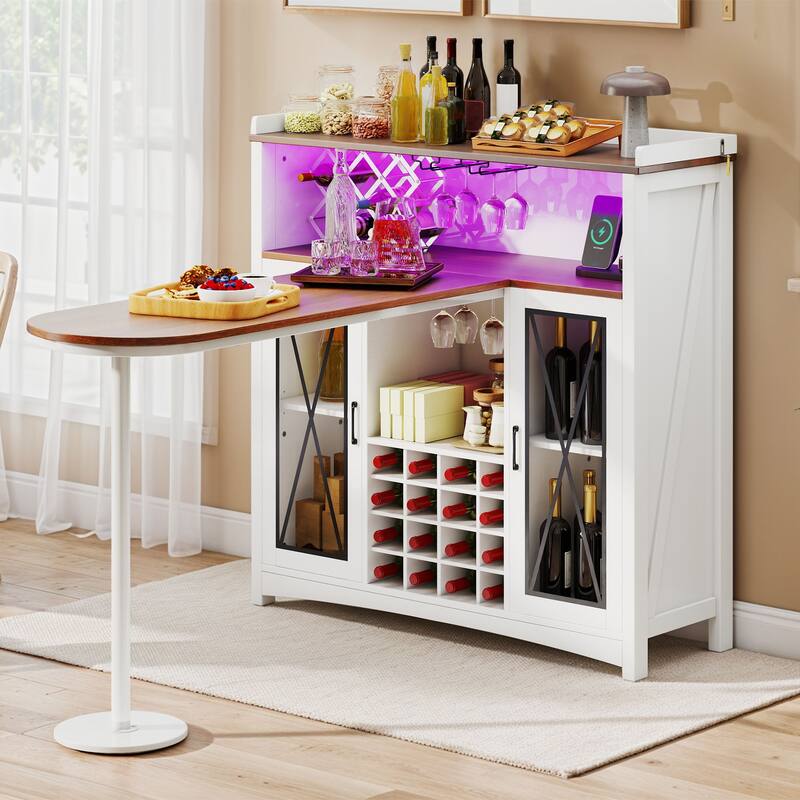 Home Bar Unit with Wine Bar Cabinet & LED Light