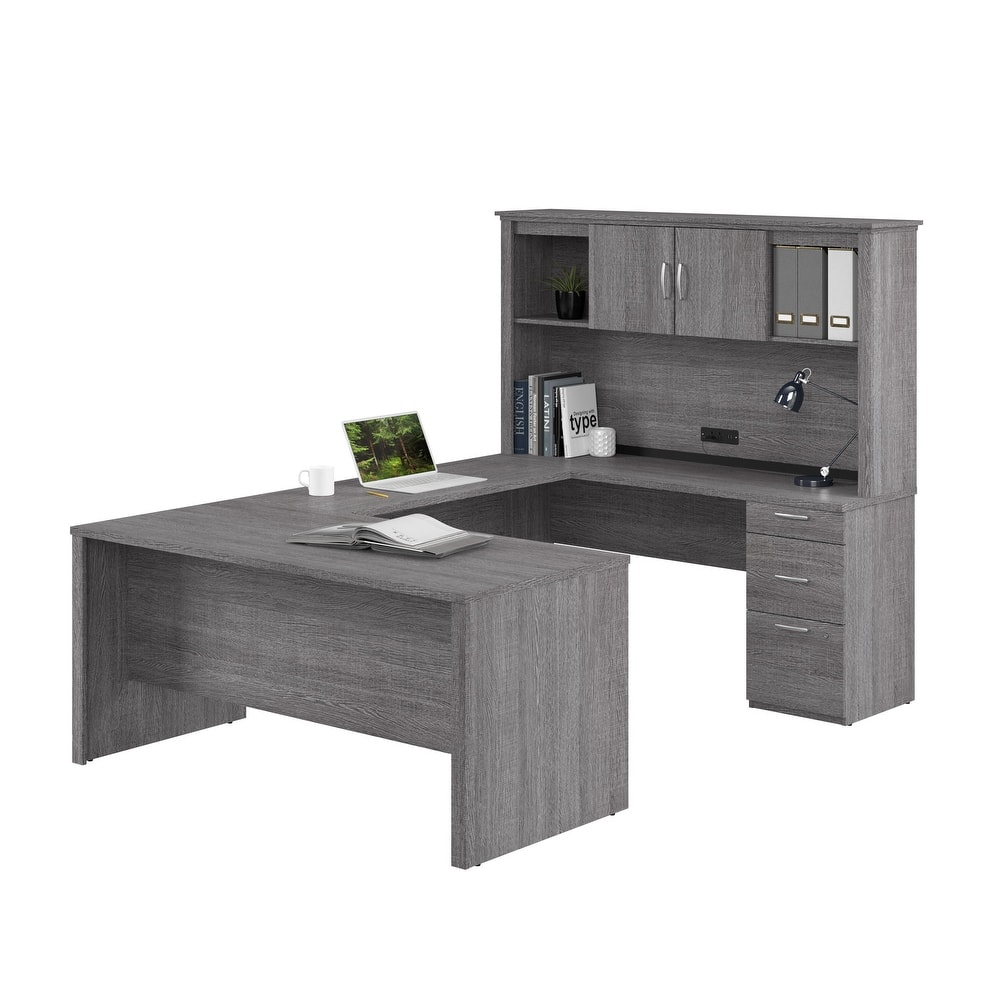 Bestar Logan 66-inch U or L Shaped Desk with Drawers and Hutch