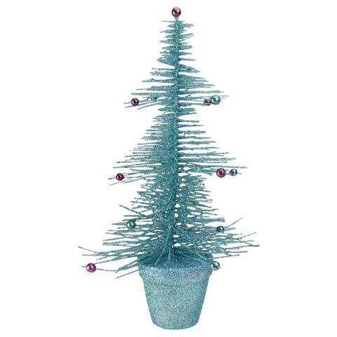 16" Whimsical Turquoise Glittered Spike Table Tree - Unlit