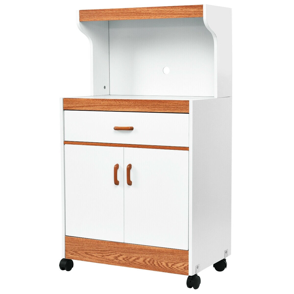 Shop Gymax Microwave Cart Stand With Drawer And Two Doors Cabinet Storage Shelves Rolling Overstock 25719654
